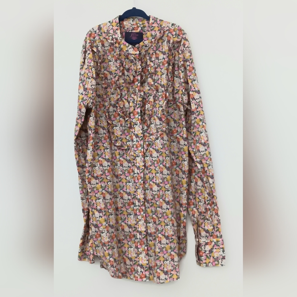 J Crew Liberty Top Size XXS Band Collar Ruffle Front In Libby Floral Button‎ Up